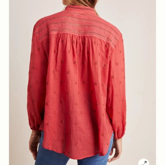 Maeve by Anthropology Coral Embroidered Voile Augusta Peasant Blouse Top Large - Picture 4 of 14